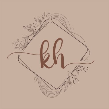 KH Harfi El Çizimi Çiçek, Düğün Yazı Tipi Logosu ve Şirket Kimliği.