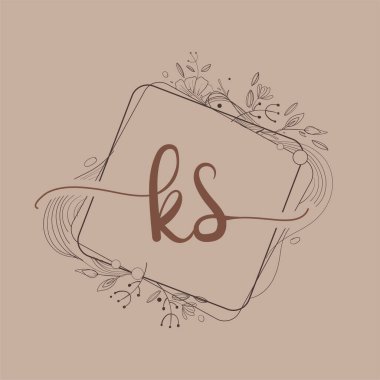 KS Harfi El Çizimi Çiçek, Düğün Yazı Tipi Logosu ve İş Kimliği.