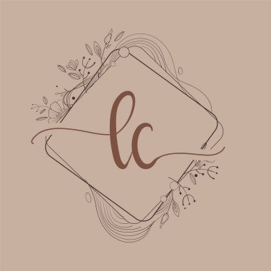 LC Mektubu Çiçek El Çizen İlk Logo, Düğün Yazı Tipi Logosu ve Şirket Kimliği.