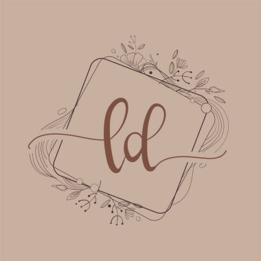 LD Harfi El Çizimi Çiçek, Düğün Yazı Tipi Logosu ve İş Kimliği.