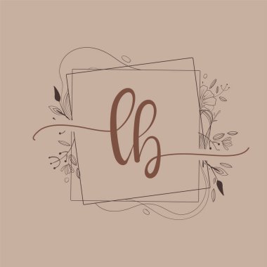 LB Harfi El Çizimi Çiçek, Düğün Yazı Tipi Logosu ve Şirket Kimliği.