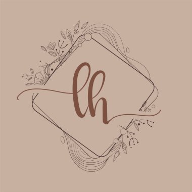 LH Harfi El Çizimi Çiçek, Düğün Yazı Tipi Logosu ve Şirket Kimliği.
