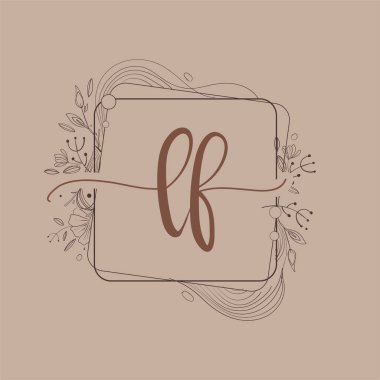 LF Mektubu Çiçek El Çizen İlk Logo Düğün Yazı Tipi Logosu ve Şirket Kimliği.