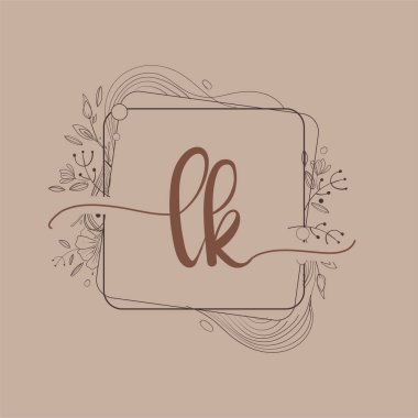 LK Mektup Logosu. Çiçek El Çizimi, Düğün Yazı Tipi Logosu ve Şirket Kimliği..