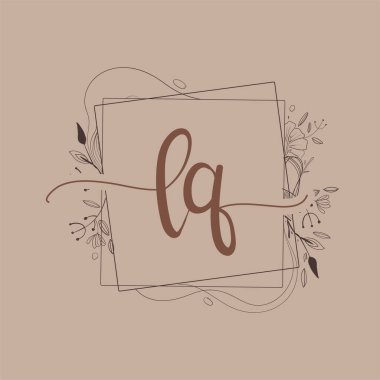 LQ Harfi El Çizimi Çiçek, Düğün Yazı Tipi Logosu ve Şirket Kimliği.