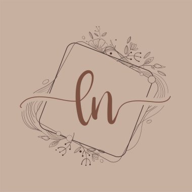 LN harfli ilk logo. Çiçek El Çizimi, Düğün Yazı Tipi Logosu ve Şirket Kimliği..