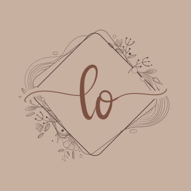 LO Mektubu Çiçek El Çizimi Logosu, Düğün Yazı Tipi Logosu ve Şirket Kimliği.