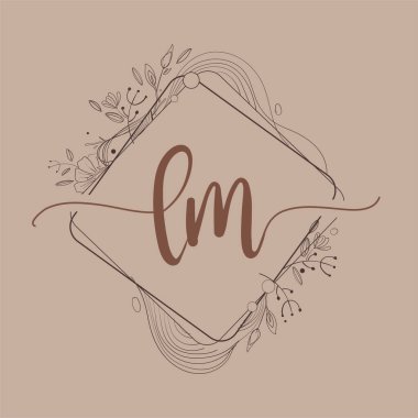 LM Mektup El Çizimi Çiçek, Düğün Yazı Tipi Logosu ve Şirket Kimliği.