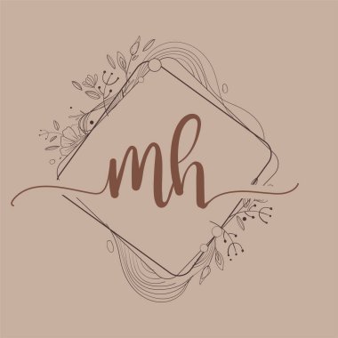 MH Harfi El Çizimi Çiçek, Düğün Yazı Tipi Logosu ve Şirket Kimliği.