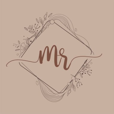 MR harfli ilk amblem. Çiçek El Çizimi, Düğün Yazı Tipi Logosu ve Şirket Kimliği..