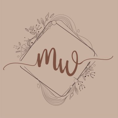 MW Harfi El Çizimi Çiçek, Düğün Yazı Tipi Logosu ve Şirket Kimliği.