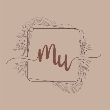 MU Harfi El Çizimi Çiçek, Düğün Yazı Tipi Logosu ve Şirket Kimliği.