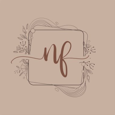 El Çizimi Çiçek, Düğün Yazı Tipi Logosu ve Şirket Kimliği ile NF Baş Logosu.