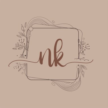 NK Harfi İlk Logosu, Çiçek El Çizimi, Düğün Yazı Tipi Logosu ve Şirket Kimliği.