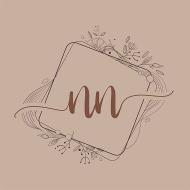 El Çizimi Çiçek, Düğün Yazı Tipi Logosu ve Şirket Kimliği ile NN Harfi Logosu.