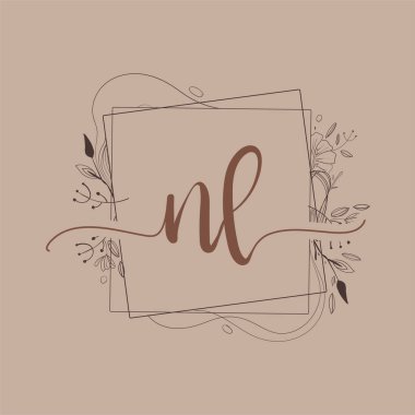 El Çizimi Çiçeği, Düğün Yazı Tipi Logosu ve Şirket Kimliği ile NL Harfi İlk Logosu.