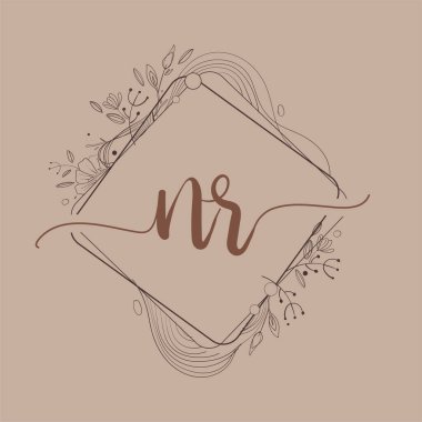 El Çizimi Çiçek, Düğün Yazı Tipi Logosu ve Şirket Kimliği ile NR Baş Logosu.