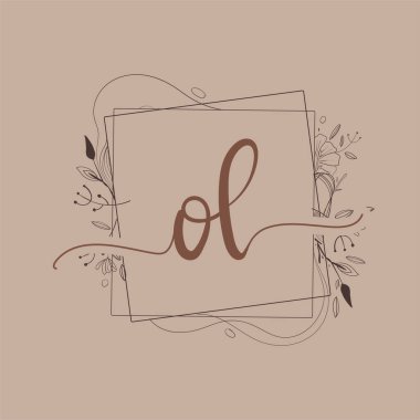 El Çizimi Çiçek, Düğün Yazı Tipi Logosu ve Şirket Kimliği ile Harf OL İlk Logosu.