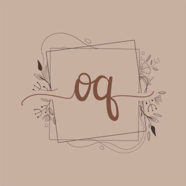 El Çizimi Çiçeği, Düğün Yazı Tipi Logosu ve Şirket Kimliği ile OQ İlk Logosu.