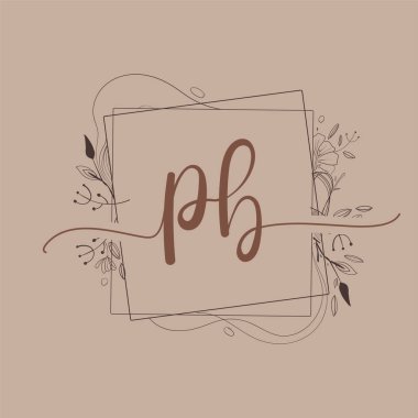 El Çizimi Çiçekli PB Baş Logosu Düğün Yazı Tipi Logosu ve Şirket Kimliği.