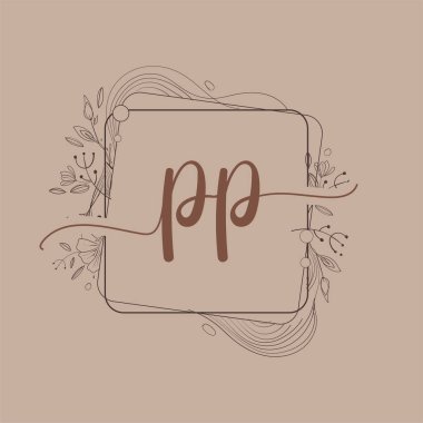 El Çizimi Çiçekli PP Baş Logosu Düğün Yazı Tipi Logosu ve İş veya Şirket Kimliği.