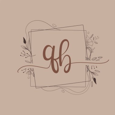 Mektup QB El Çizimi Çiçek, Düğün Yazı Tipi Logosu ve Şirket Kimliği.