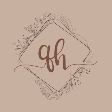 El Çizimi Çiçeği, Düğün Yazı Tipi Logosu ve Şirket Kimliği ile QH İlk Logosu.