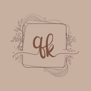 El Çizimi Çiçeği, Düğün Yazı Tipi Logosu ve Şirket Kimliği ile QK İlk Logosu.