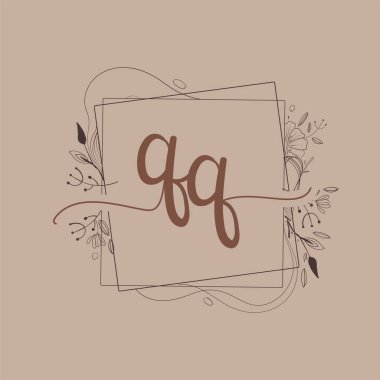 El Çizimi Çiçeği, Düğün Yazı Tipi Logosu ve Şirket Kimliği ile QQ Baş Logosu.