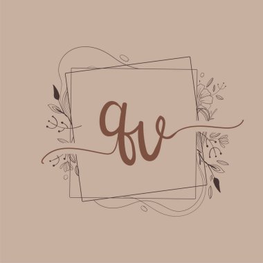 El Çizimi Çiçeği, Düğün Yazı Tipi Logosu ve Şirket Kimliği ile QV İlk Logosu.