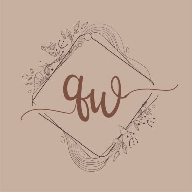 El Çizimi Çiçeği, Düğün Yazı Tipi Logosu ve Şirket Kimliği ile QW İlk Logosu.