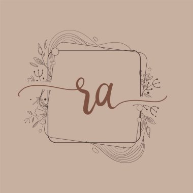 El Çizimi Çiçek, Düğün Yazı Tipi Logosu ve İş veya Şirket Kimliği ile RA Baş Logosu.