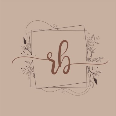 Harf RB El Çizimi Çiçek, Düğün Yazı Tipi Logosu ve Şirket Kimliği.