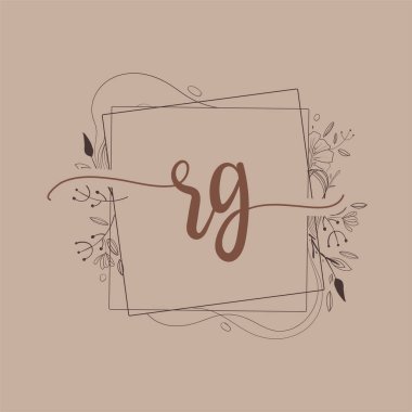 Harf RG El Çizimi Çiçek, Düğün Yazı Tipi Logosu ve Şirket Kimliği.