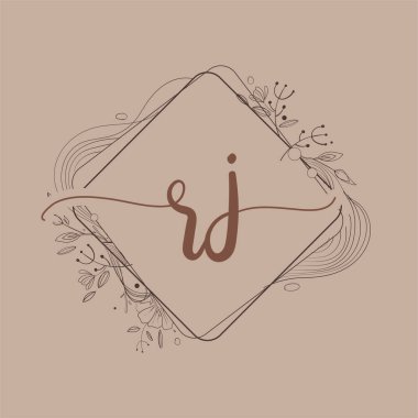 Harf RJ El Çizimi Çiçek, Düğün Yazı Tipi Logosu ve Şirket Kimliği.