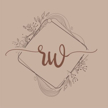 El Çizimi Çiçek, Düğün Yazı Tipi Logosu ve Şirket Kimliği ile RW İlk Logosu.