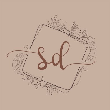 SD Mektubu El Çizimi Çiçek, Düğün Yazı Tipi Logosu ve Şirket Kimliği.