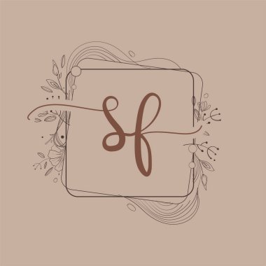 El Çizimi Çiçek, Düğün Yazı Tipi Logosu ve Şirket Kimliği ile SF İlk Logosu.