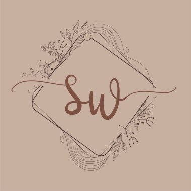 El Çizimi Çiçek, Düğün Yazı Tipi Logosu ve Şirket Kimliği ile SW İlk Logosu.