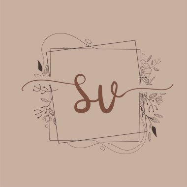 El Çizimi Çiçek, Düğün Yazı Tipi Logosu ve Şirket Kimliği ile SV İlk Logosu.