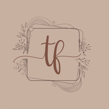 El Çizimi Çiçek, Düğün Yazı Tipi Logosu ve Şirket Kimliği ile TF İlk Logosu.