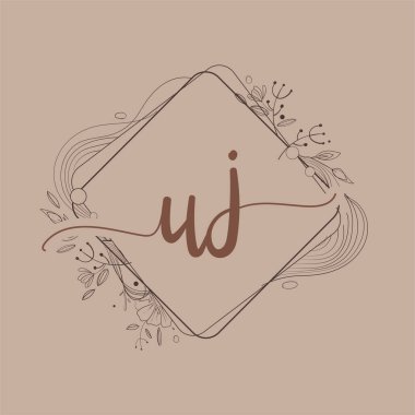 El Çizimi Çiçek, Düğün Yazı Tipi Logosu ve Şirket Kimliği ile UJ Baş Logosu.