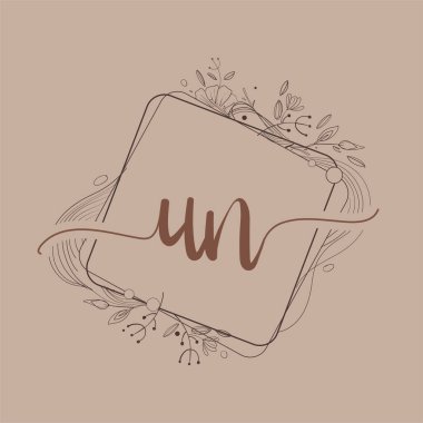 Çiçek El Çizen BM İlk Logosu, Düğün Yazı Tipi Logosu ve İş veya Şirket Kimliği.