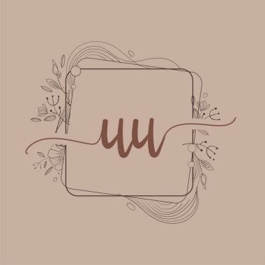 El Çizimi Çiçek, Düğün Yazı Tipi Logosu ve İş veya Şirket Kimliği ile UU İlk Logosu.