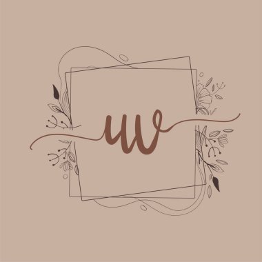 El Çizimi Çiçek, Düğün Yazı Tipi Logosu ve Şirket Kimliği ile UV İlk Logosu.