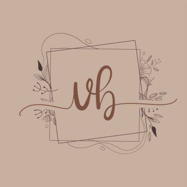 El Çizimi Çiçek, Düğün Yazı Tipi Logosu ve Şirket Kimliği ile VB İlk Logosu.