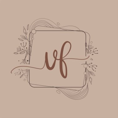 El Çizimi Çiçek, Düğün Yazı Tipi Logosu ve Şirket Kimliği ile VF Baş Logosu.