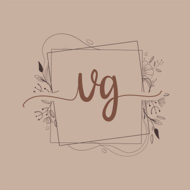 El Çizimi Çiçek, Düğün Yazı Tipi Logosu ve Şirket Kimliği ile VG İlk Logosu.