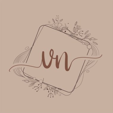 El Çizimi Çiçeği, Düğün Yazı Tipi Logosu ve Şirket Kimliği ile VN İlk Logosu.