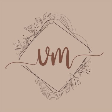 El Çizimi Çiçek, Düğün Yazı Tipi Logosu ve Şirket Kimliği ile VM İlk Logosu.